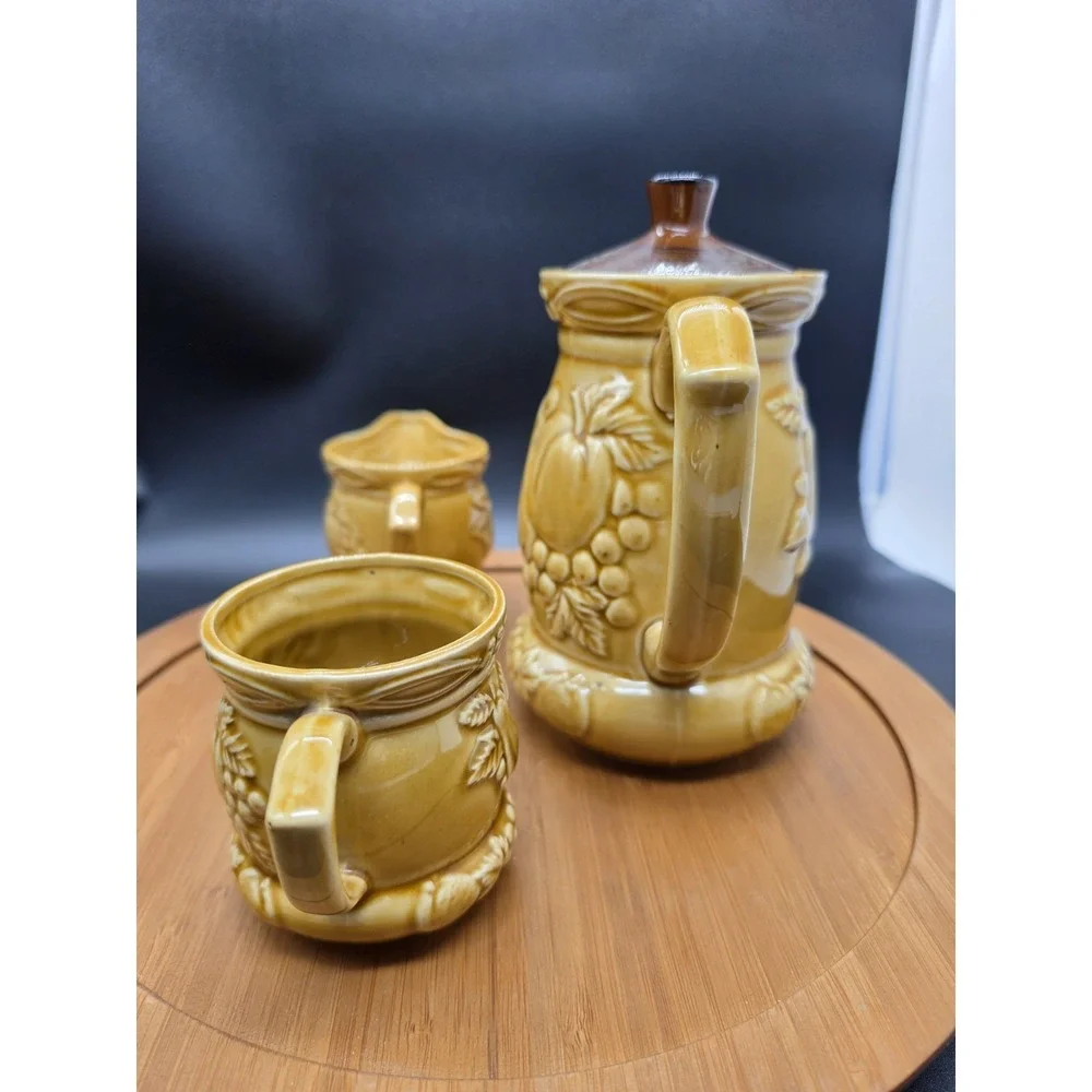 Vintage Tilso Japan Ceramic Tea Coffee‎ Set  Harvest Gold MCM Creamer Sugar Bowl